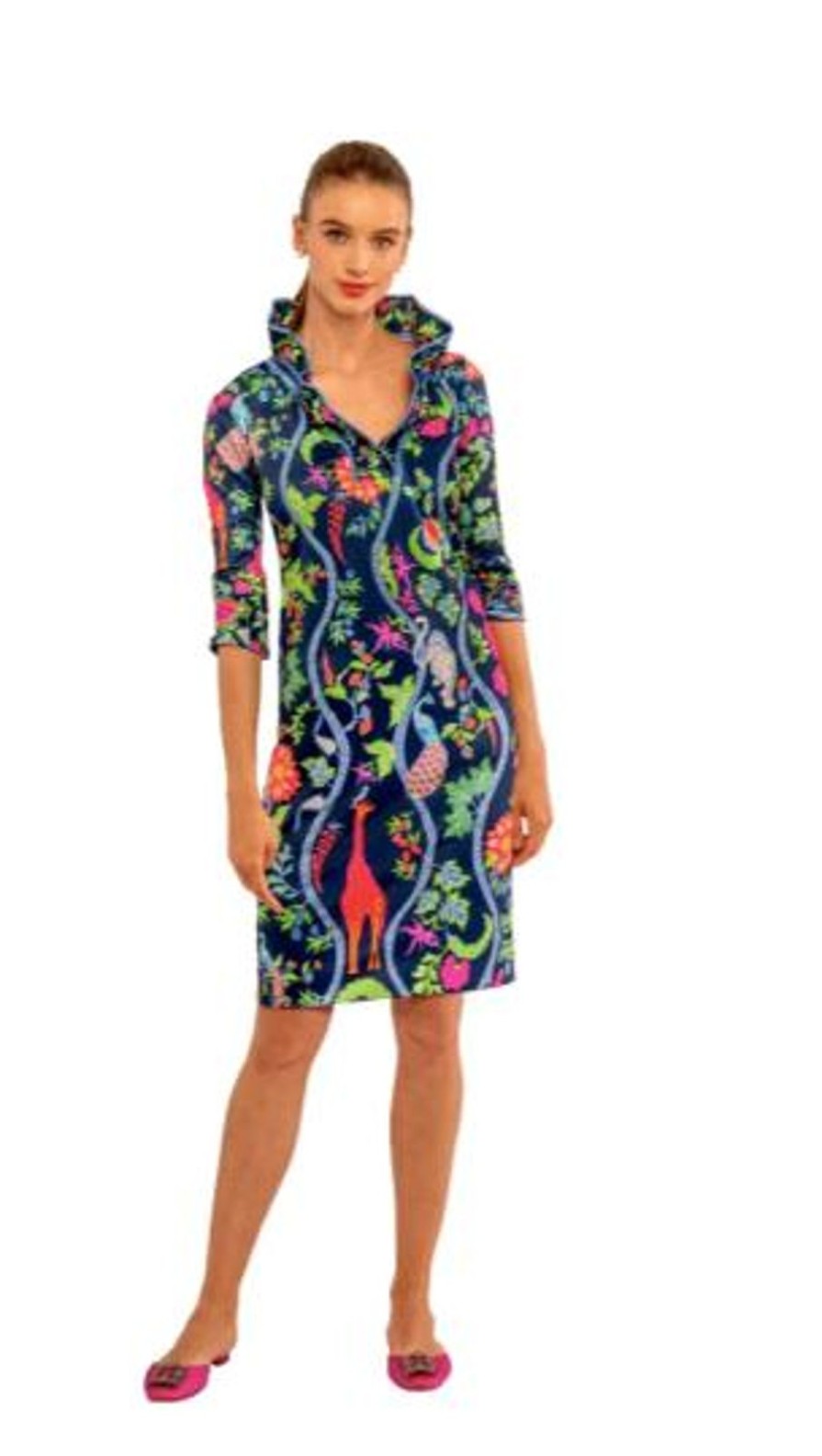 Women Gretchen Scott Dresses | Ruffneck Dress-Jungle Symphony Navy