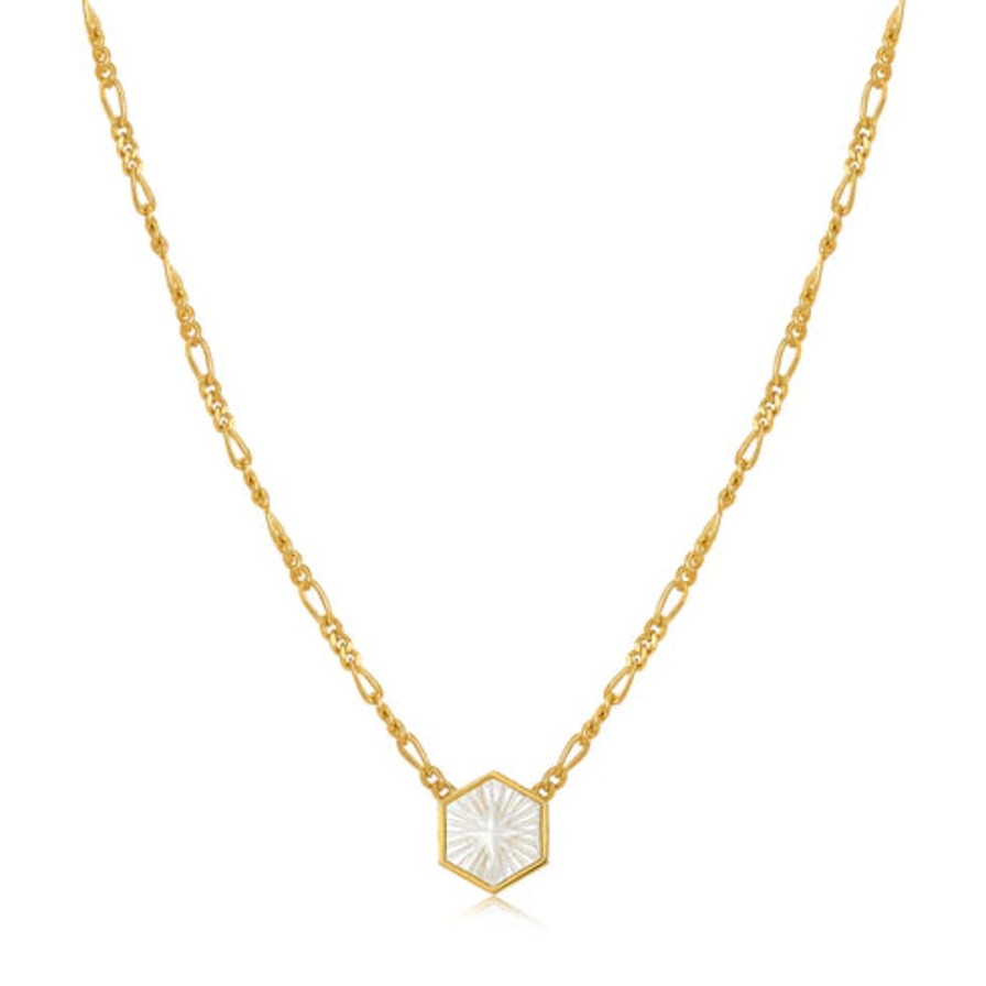 Women ANIA HAIE Necklaces | Compass Emblem Gold Figaro Chain Necklace