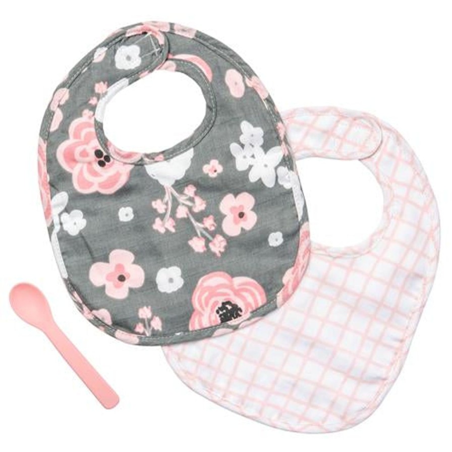 Littles Stephen Joseph | Muslin Bib Set-Charcoal Flower