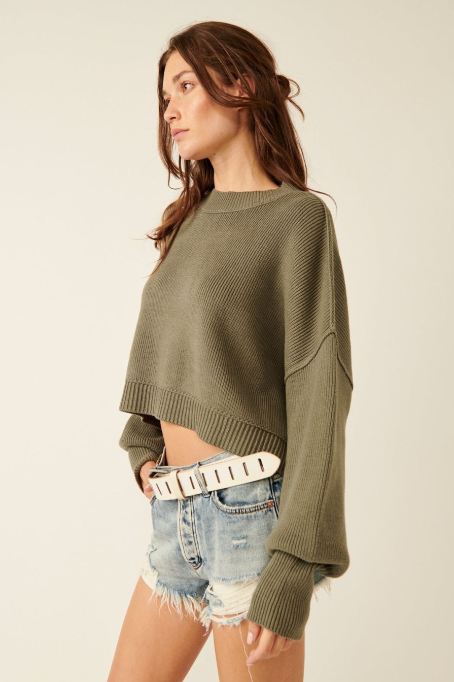 Women Free People Sweaters & Jackets | Easy Street Crop Pullover-Dried Basil