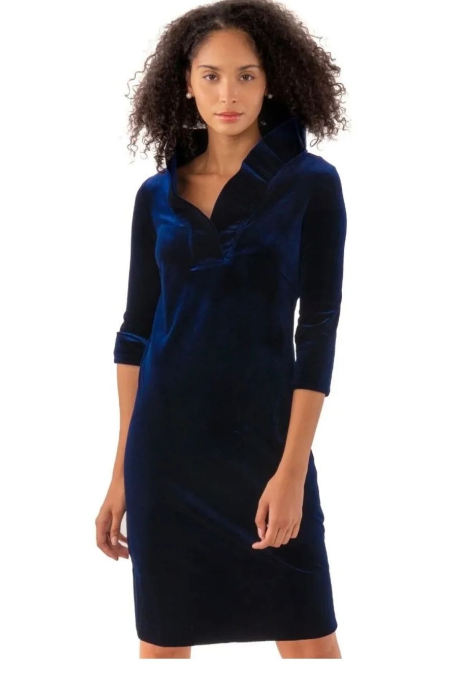 Women Gretchen Scott Dresses | Ruffneck Dress Silky Velvet Navy