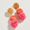 Women Spartina Earrings | Straw Pom Earrings-Red