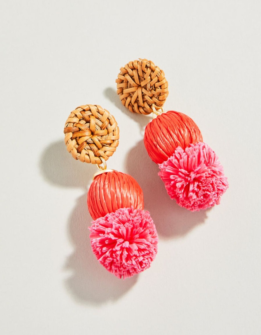 Women Spartina Earrings | Straw Pom Earrings-Red