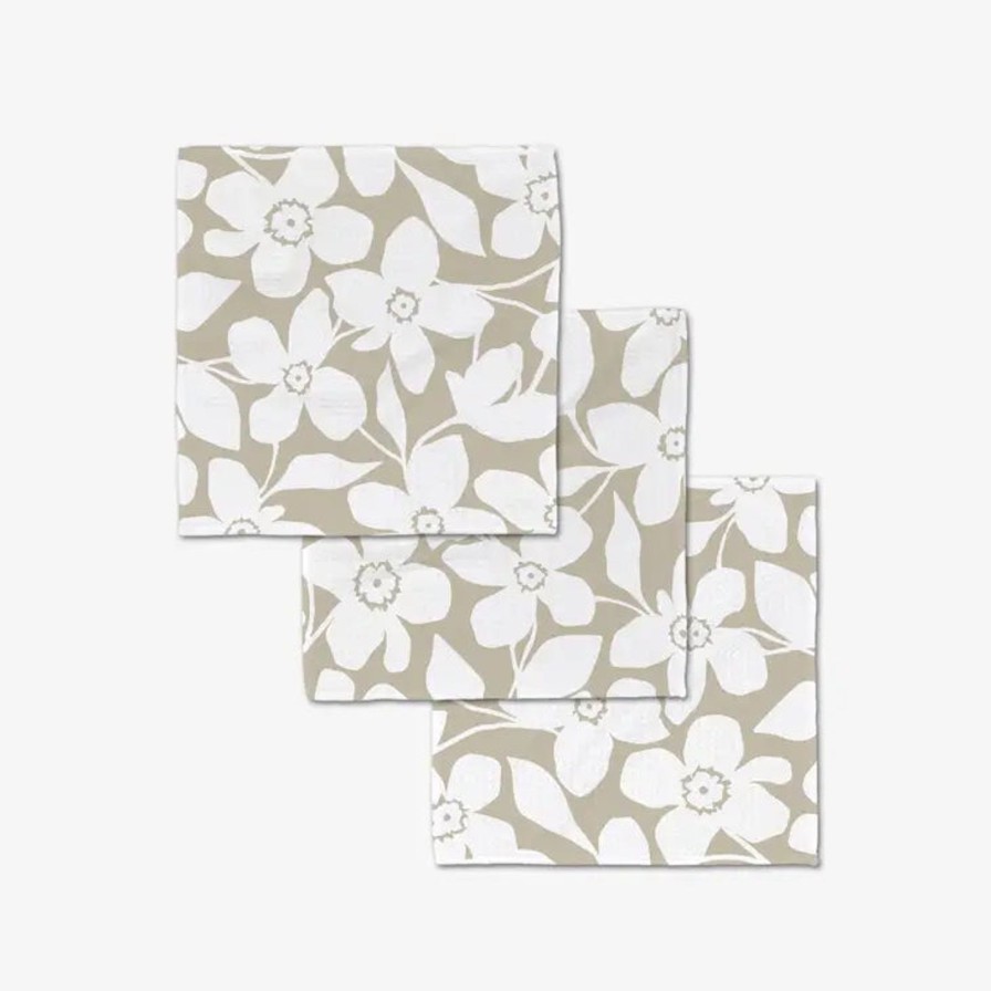 Home Geometry Linens | Big Tan Flowers Lux Washcloth Set