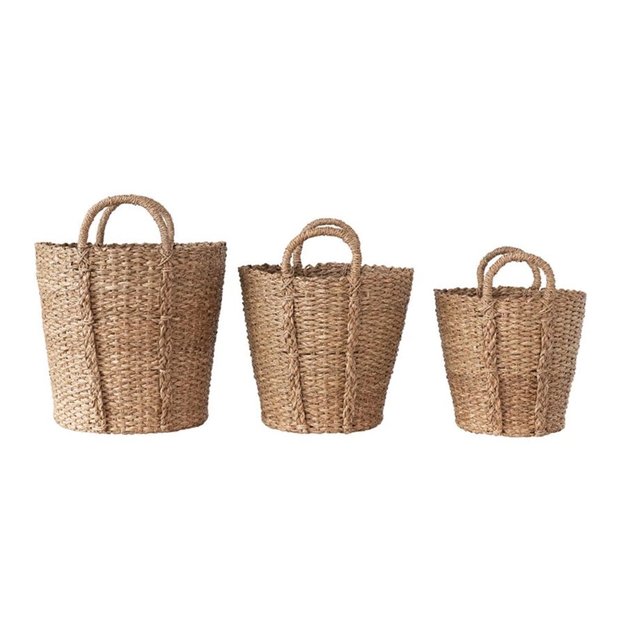 Home SYNPLE Decor | Hand-Woven Bankuan Baskets With Braided Handles-3 Sizes