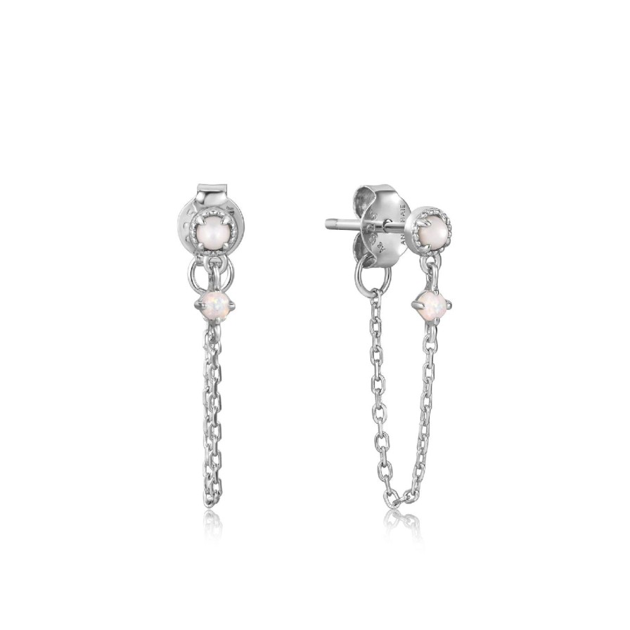 Women ANIA HAIE Earrings | Silver Mother Of Pearl And Kyoto Opal Chain Drop Stud Earrings