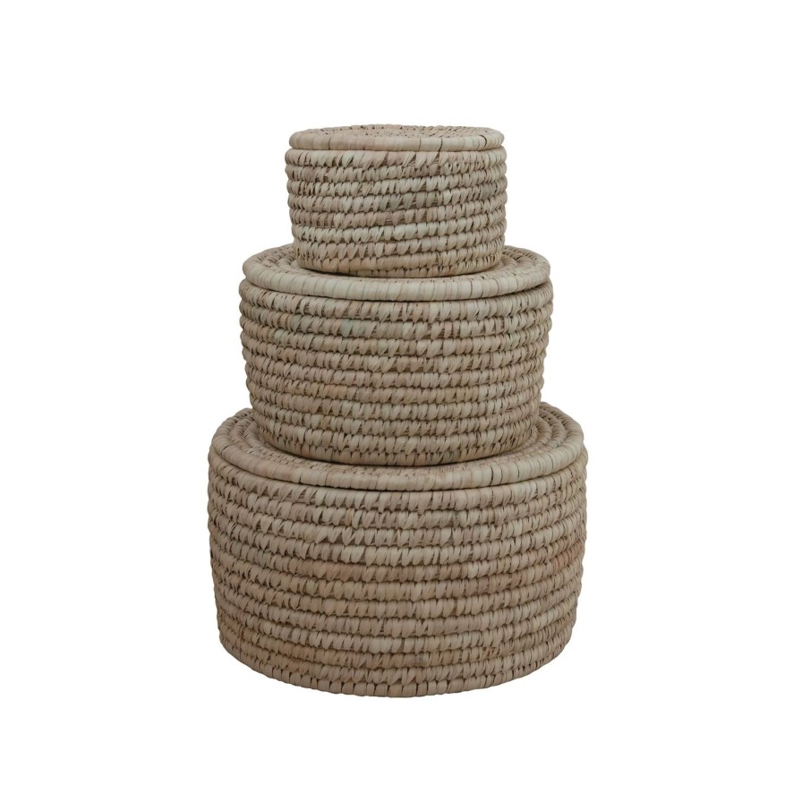 Home SYNPLE Decor | Hand-Woven Baskets With Lids-3 Sizes