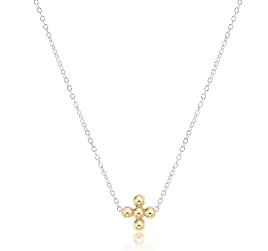 Women Enewton Necklaces | 16" Necklace Sterling Mixed Metal-Classic Beaded Signature Cross Gold-3Mm Bead Gold