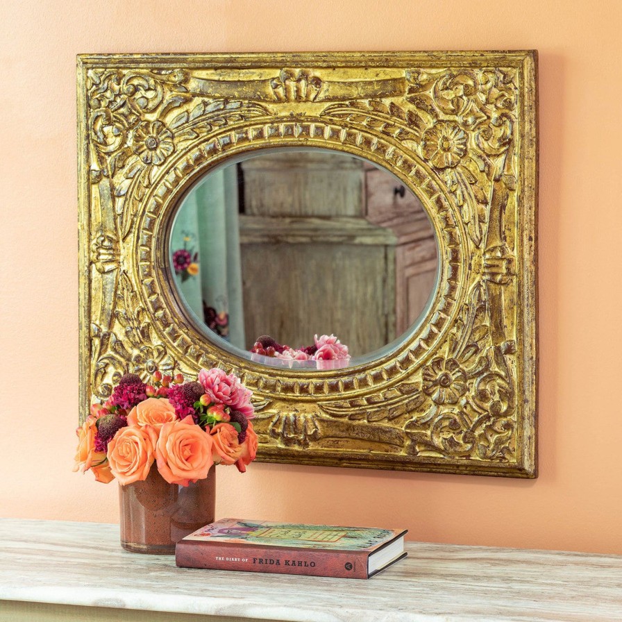 Home SYNPLE Decor | Rosette Carved Wooden Mirror