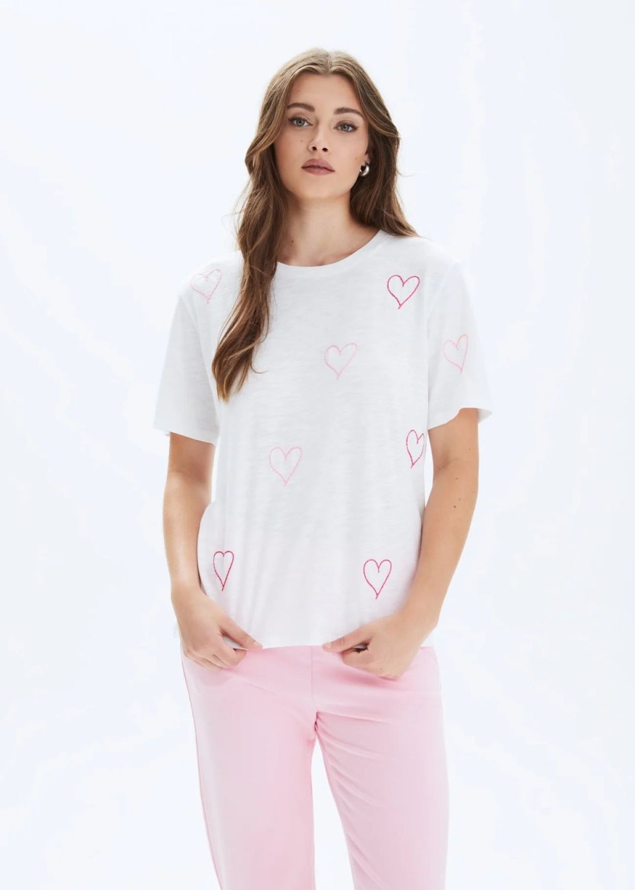 Women CHRLDR Tops | Heart Stitch Wide T-Shirt