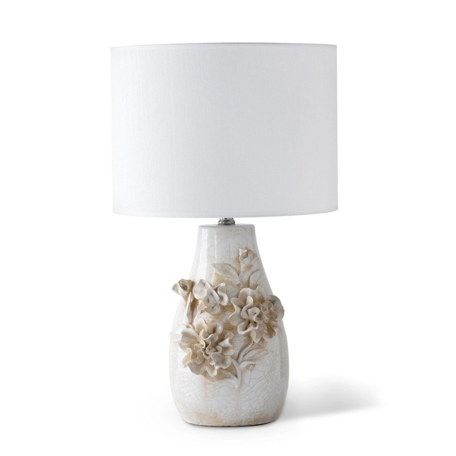 Home SYNPLE Lamps | Rose De Jardin Ceramic Lamp-8"L X 9"W X 23.5"H-Distressed Cream