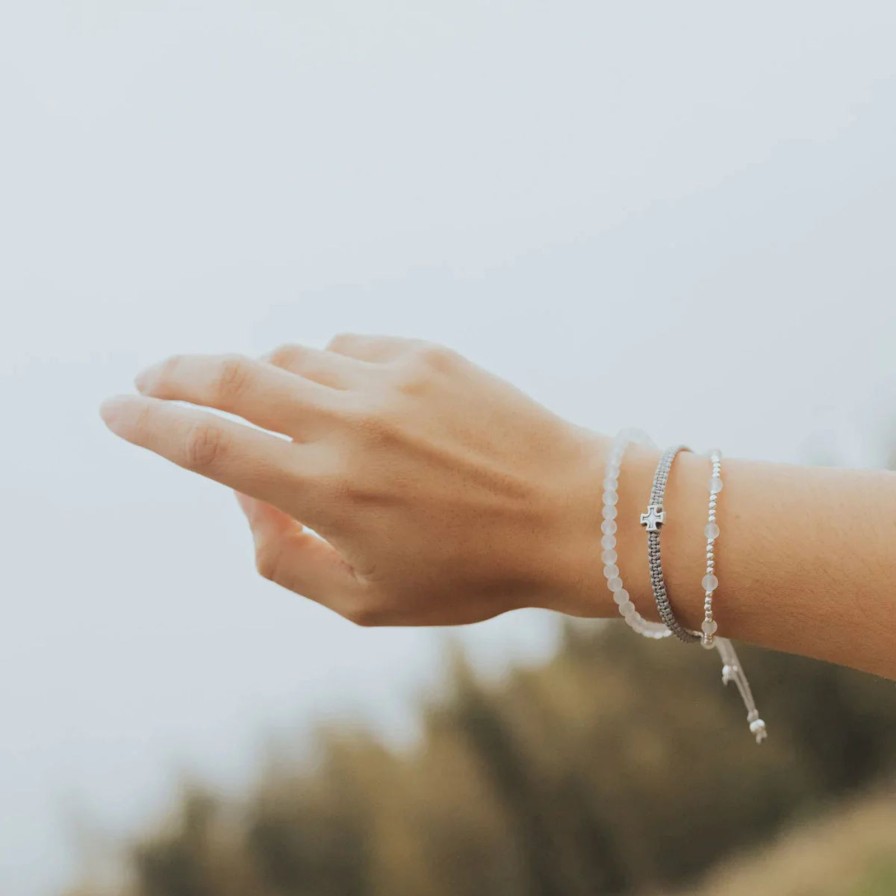 Women My Saint My Hero Bracelets | Be Still Prayer Bracelet-Silver/Slate/Frosted Quartz