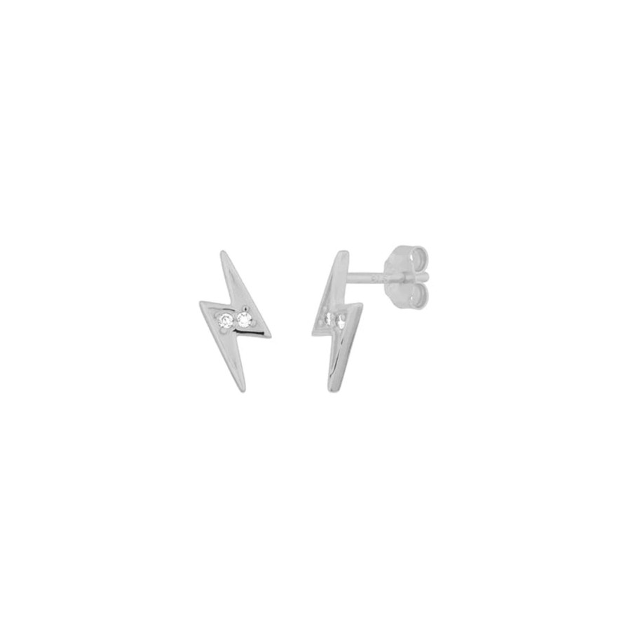 Women Fyb Earrings | Lightning Studs-Silver