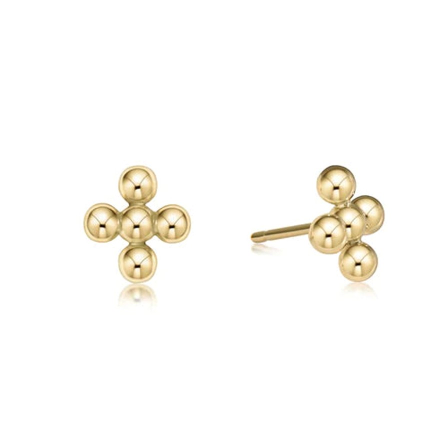 Women Enewton Earrings | Classic Beaded Signature Cross Stud-4Mm Bead Gold