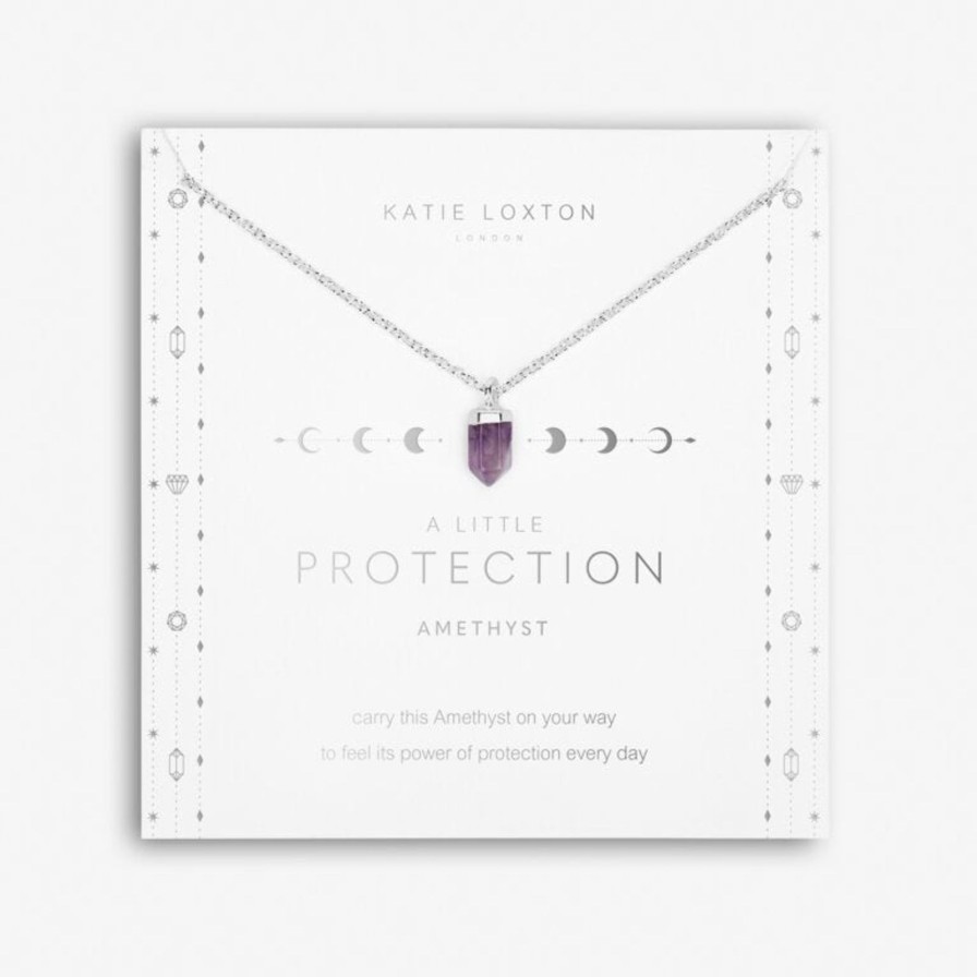 Women Katie Loxton Necklaces | Affirmation Crystal (Amethyst) A Little 'Protection' Necklace-18" + 2" Extender