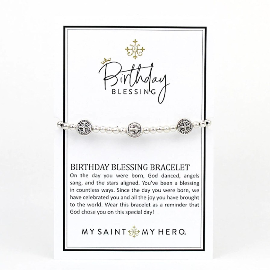 Women My Saint My Hero Bracelets | Benedictine Birthday Blessing Bracelet-Silver