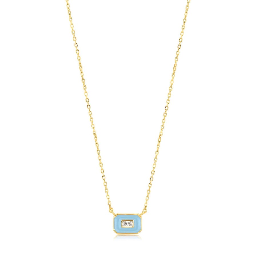 Women ANIA HAIE Necklaces | Powder Blue Enamel Emblem Gold Necklace