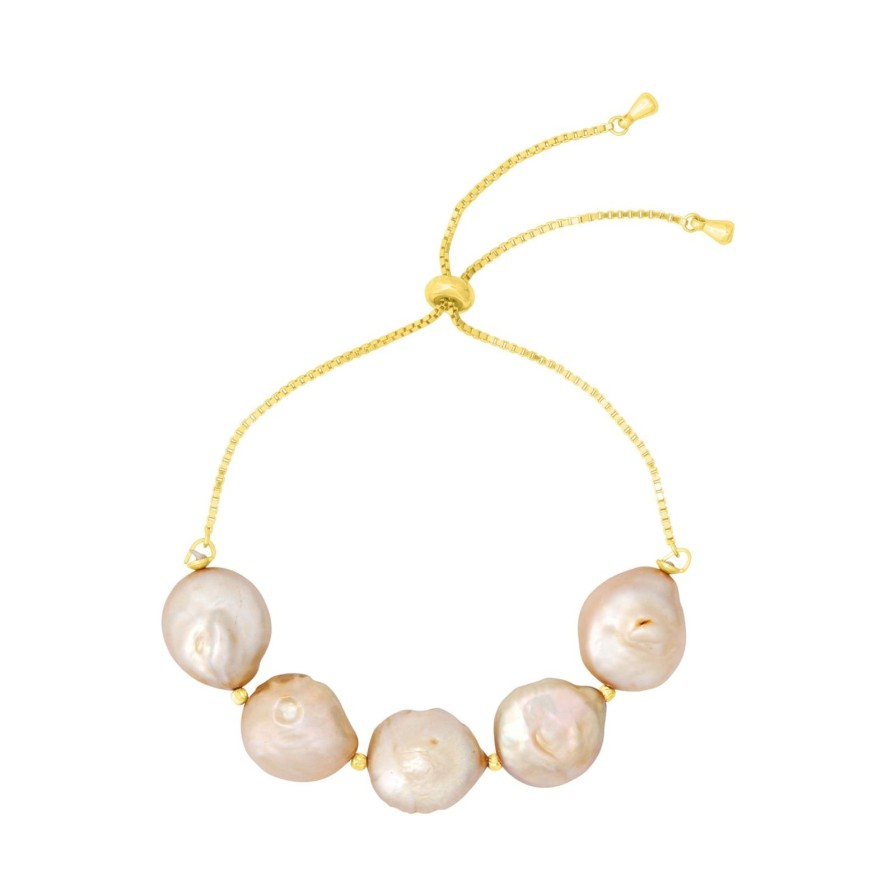 Women fyb Bracelets | Lucia Champagne Pearl Pull Tie Bracelet Gold