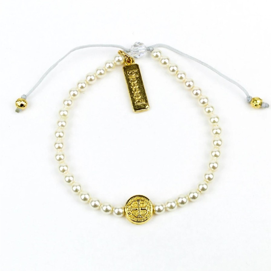 Women My Saint My Hero Bracelets | Birthday Blessing Bracelet- Gold & White Pearls