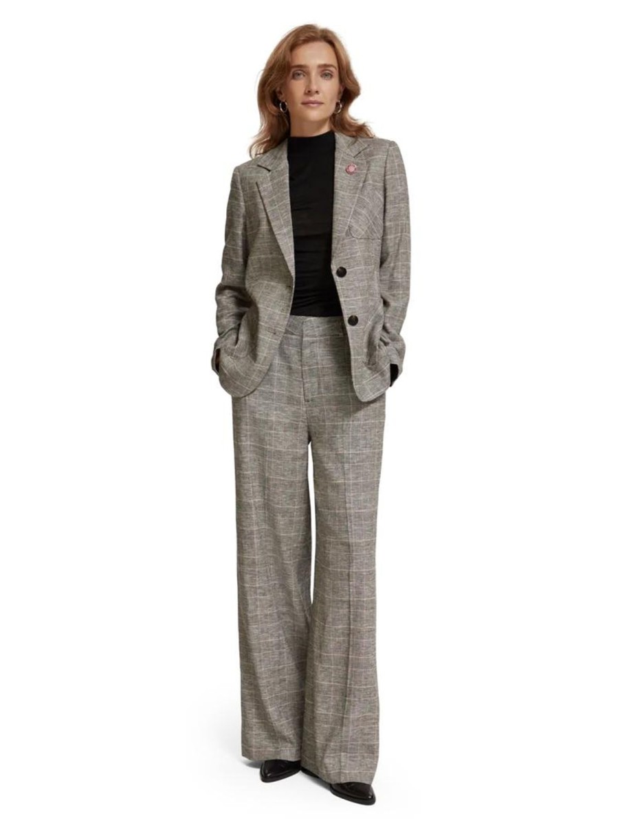 Women Scotch & Soda Bottoms | High Rise Wide Leg Prince Of Wales Pant