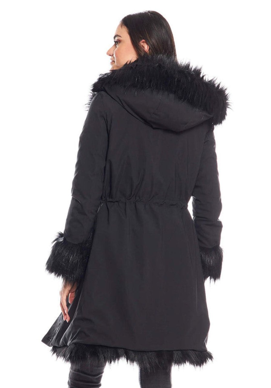 Women Fabulous Furs Sweaters & Jackets | Black Hooded Storm Coat