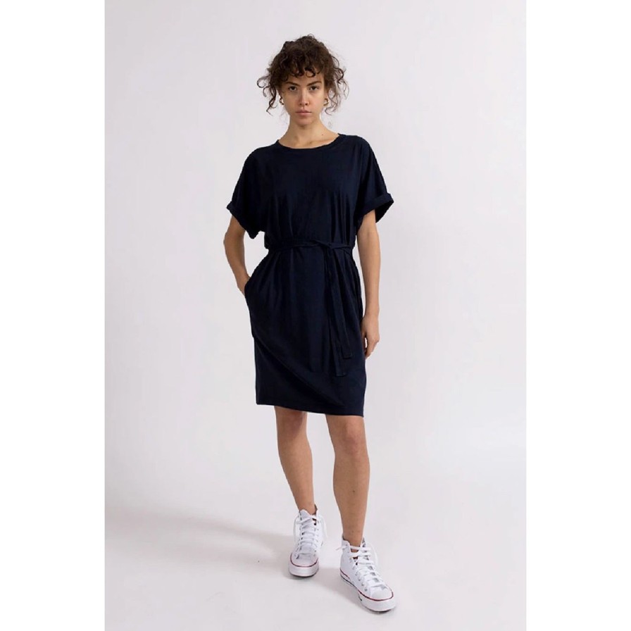 Women Stateside Dresses | Cotton Jersey Tie Waist Dress- New Navy