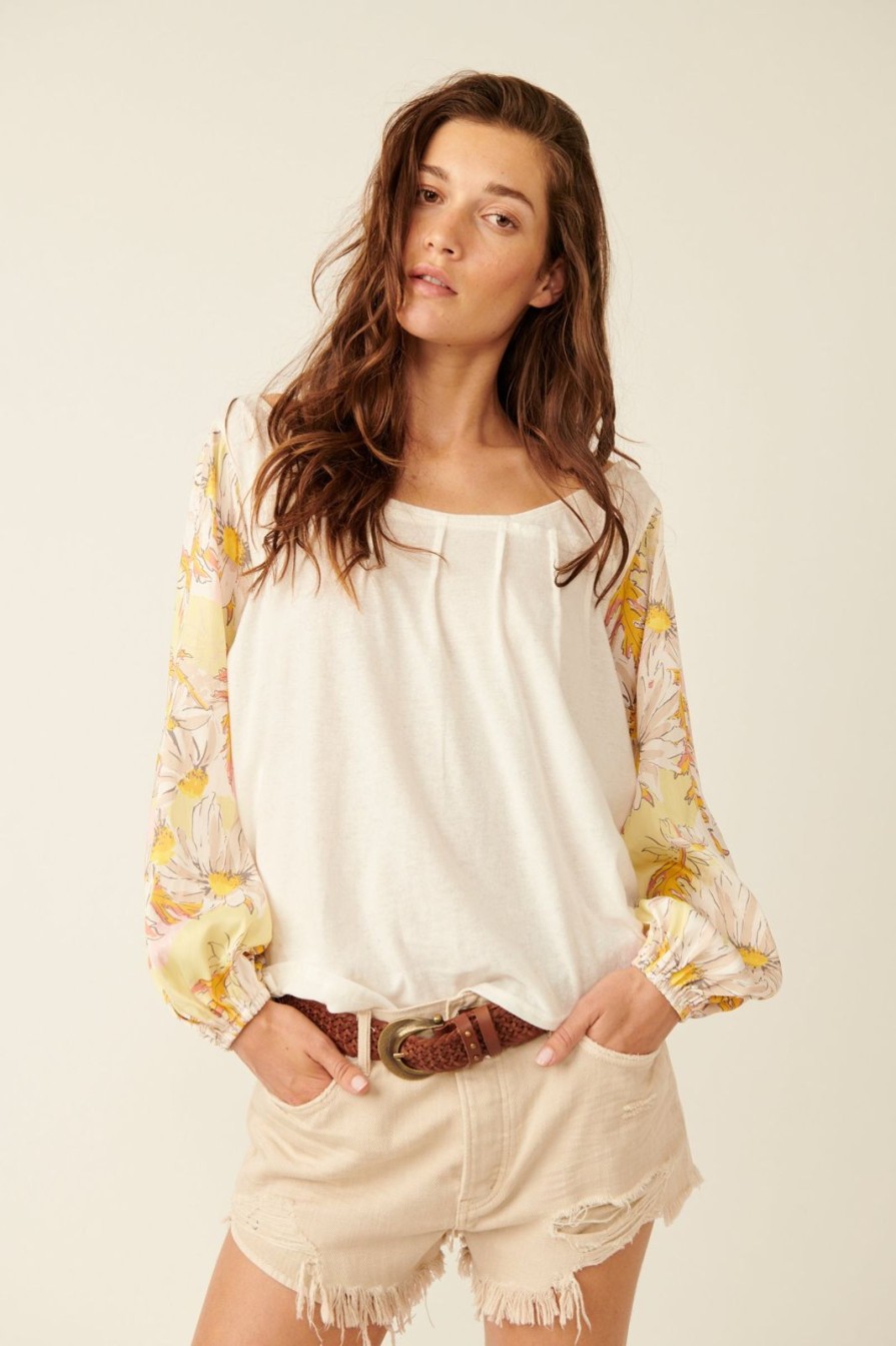 Women Free People Tops | Picking Petals Top-Gold Combo