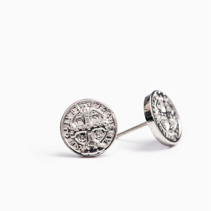 Women My Saint My Hero Earrings | Benedictine Stud Earrings- Gold Of Silver