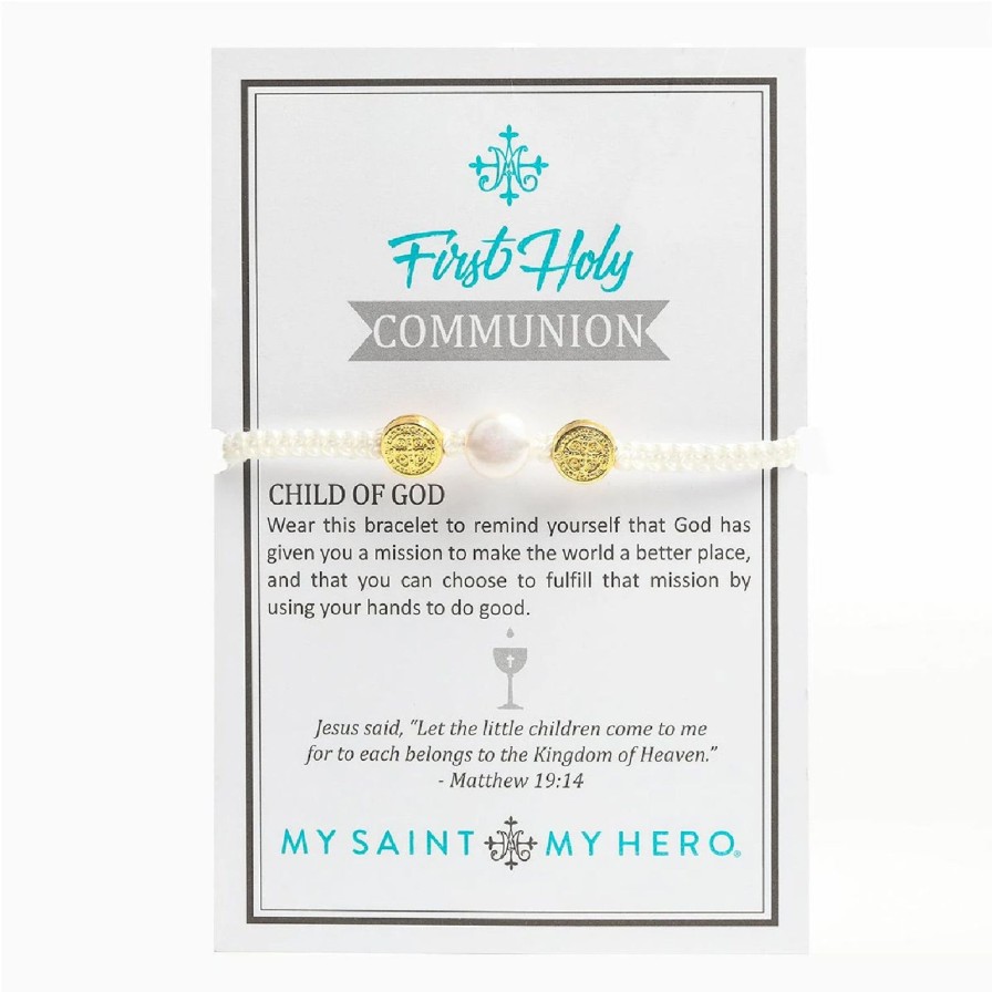 Women My Saint My Hero Bracelets | First Holy Communion Blessing Bracelet-Pearl & Gold