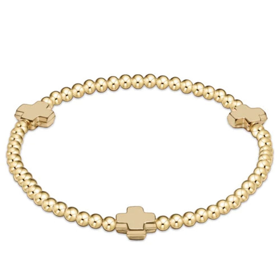 Women Enewton Bracelets | Signature Cross Gold Pattern 3Mm Bead Bracelet-Gold