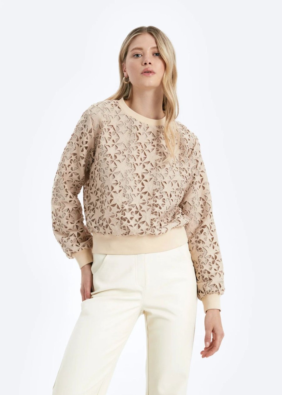 Women CHRLDR Tops | All Over Star Crochet Top