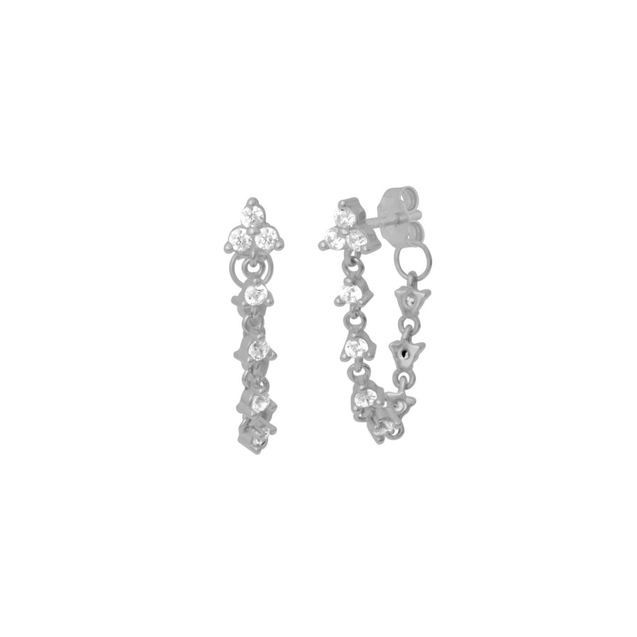 Women Fyb Earrings | Etta Crystal Chain Earrings-Silver