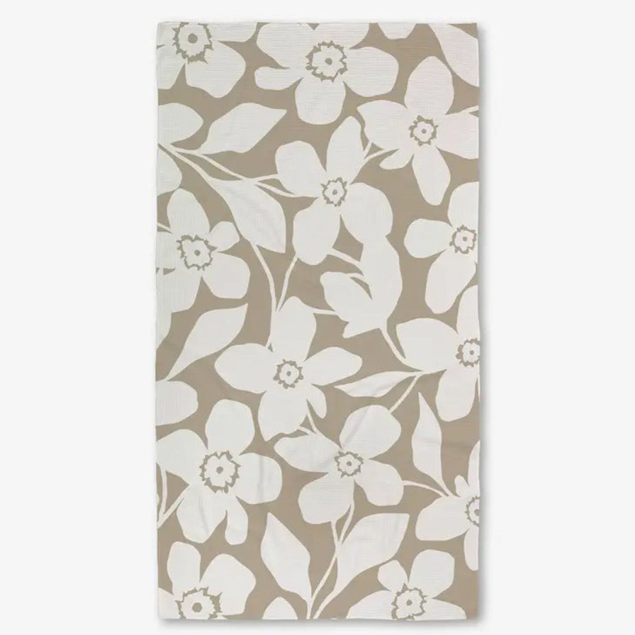 Home Geometry Linens | Big Tan Flowers Luxe Bath Towel