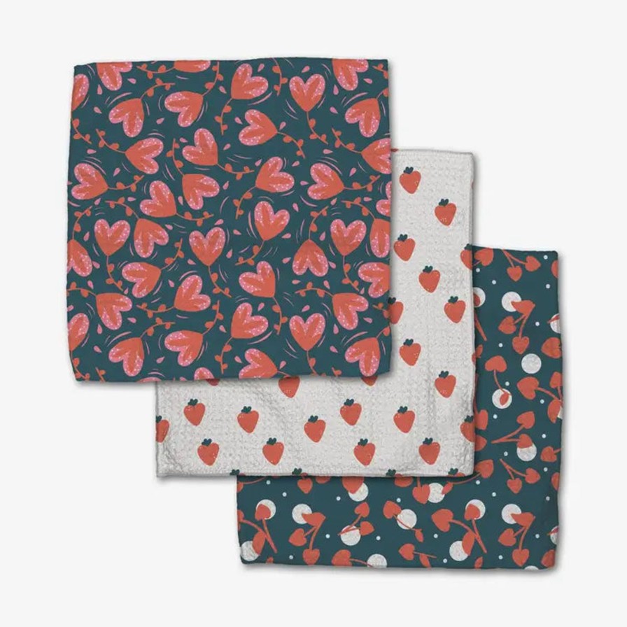 Home Geometry Linens | Cherry Love Dishcloth Set