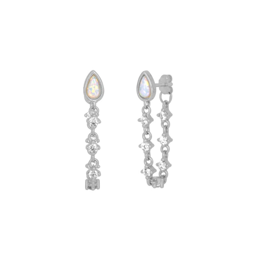 Women Fyb Earrings | Etta Opal Chain Earrings-Silver