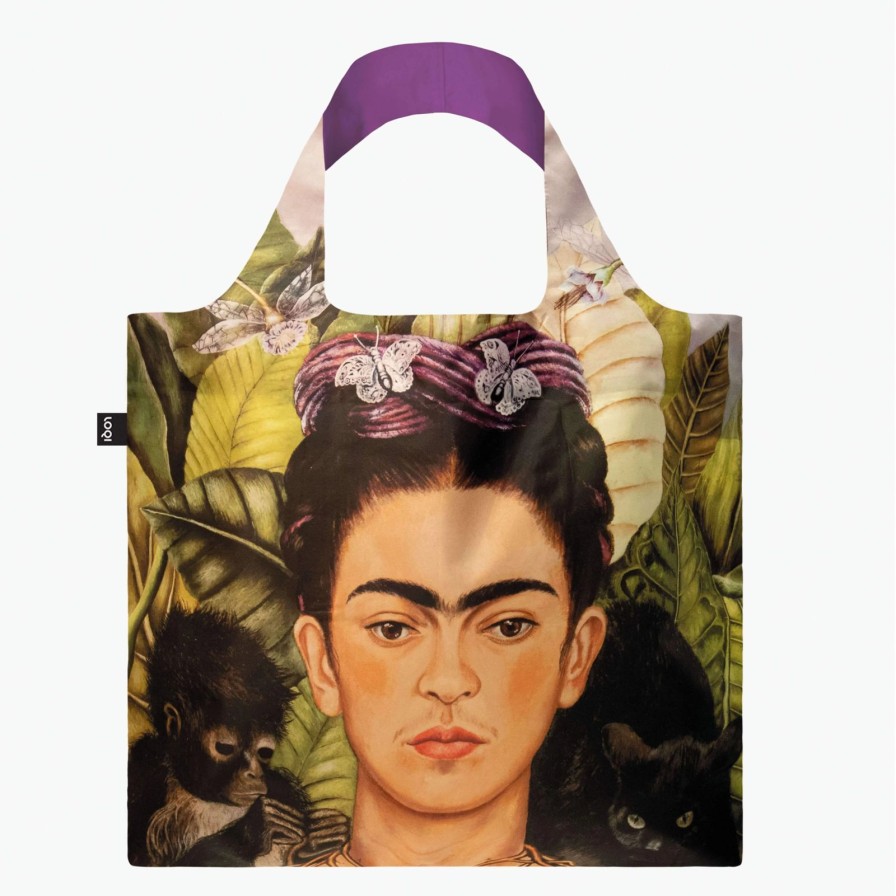 Women Loqi Totes | Frida Kahlo-Self Portrait With Hummingbird Recycled Bag