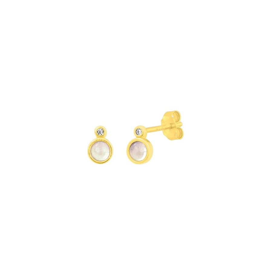 Women Fyb Earrings | Reese Moonstone Studs-Gold