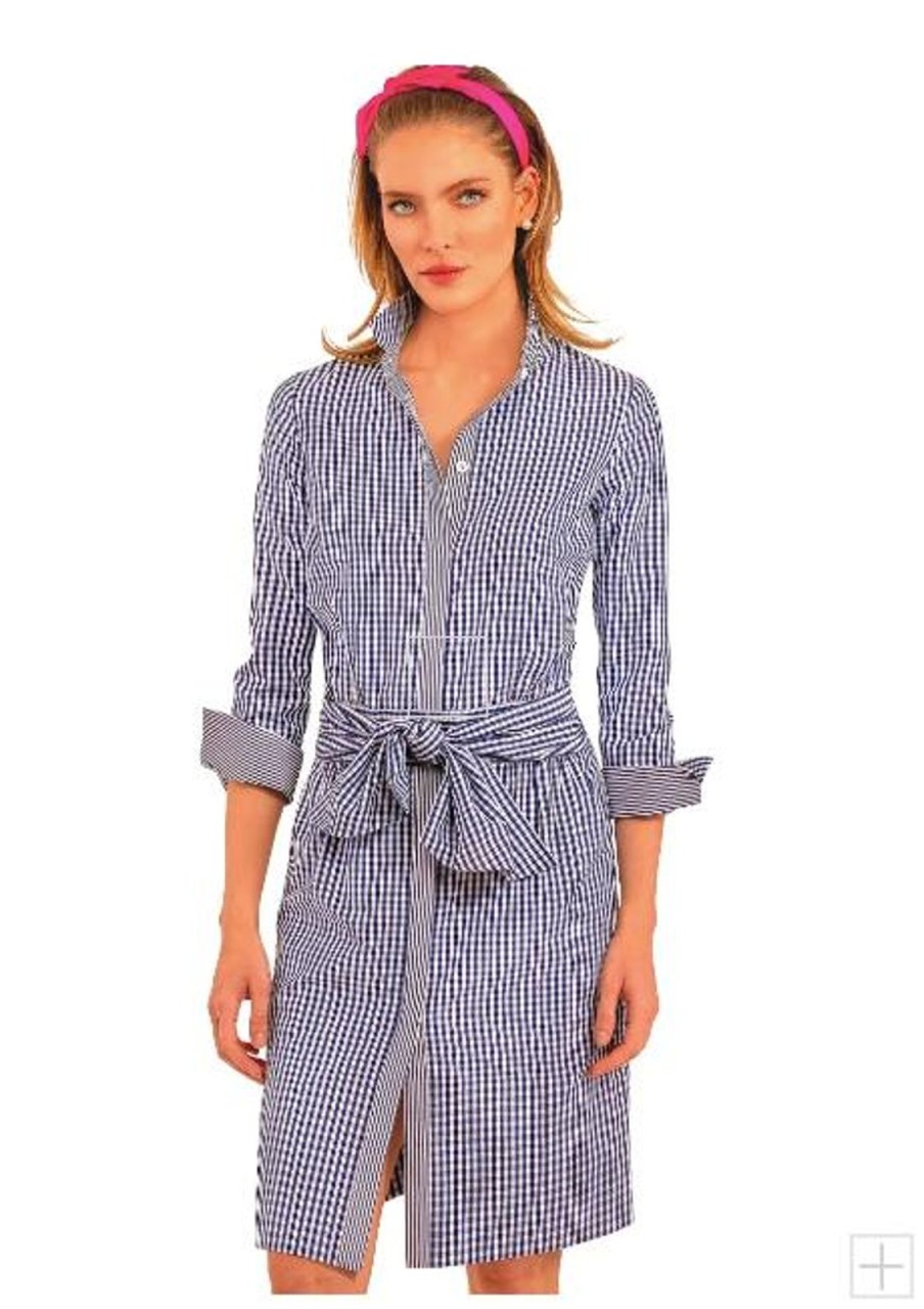 Women Gretchen Scott Dresses | Breezy Blouson Dress-Gingham Navy