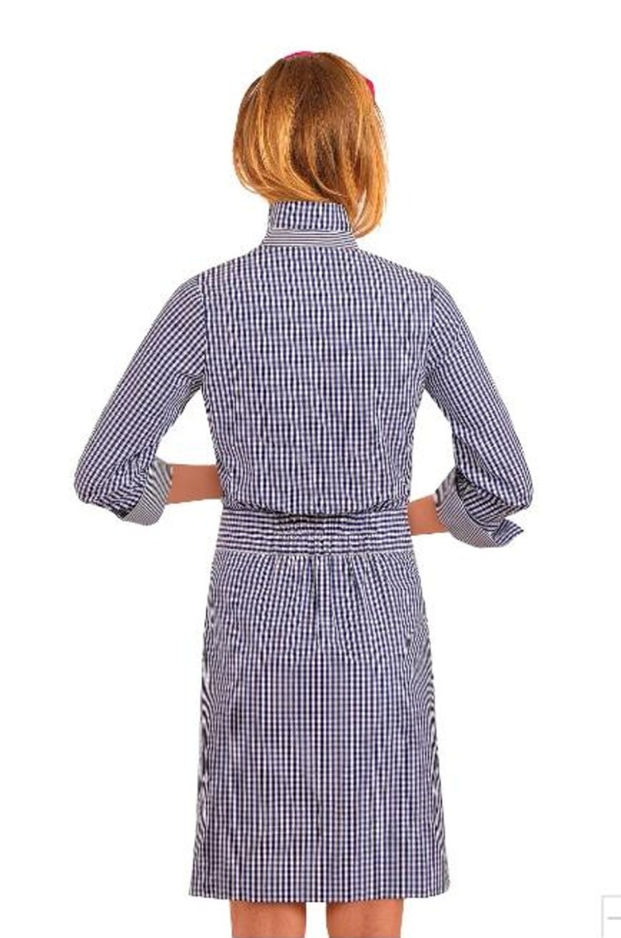 Women Gretchen Scott Dresses | Breezy Blouson Dress-Gingham Navy