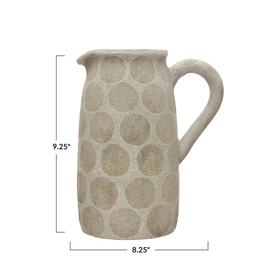 Home SYNPLE Decor | Decorative Pitcher/Vase W/ Wax Relief Dots, White & Cement Color