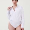 Women Spanx Tops | Collared Long Sleeve Bodysuit