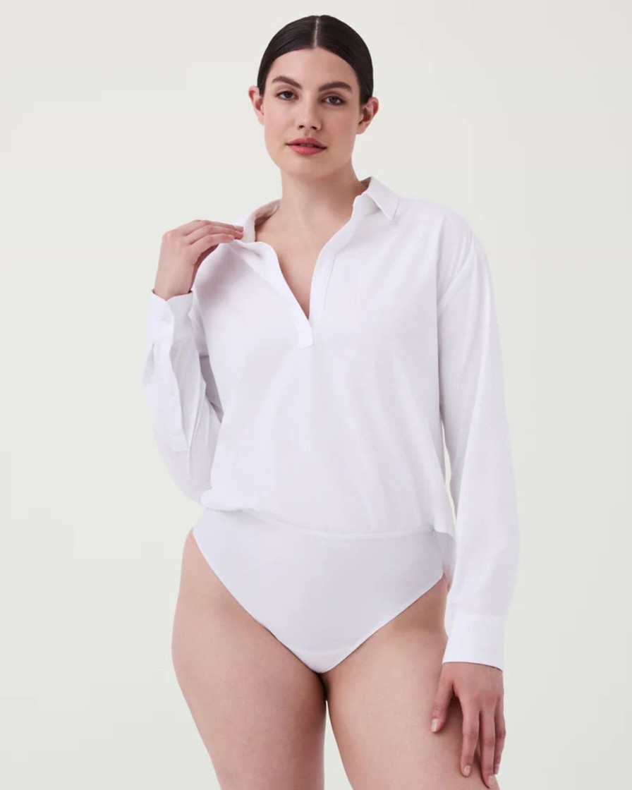 Women Spanx Tops | Collared Long Sleeve Bodysuit