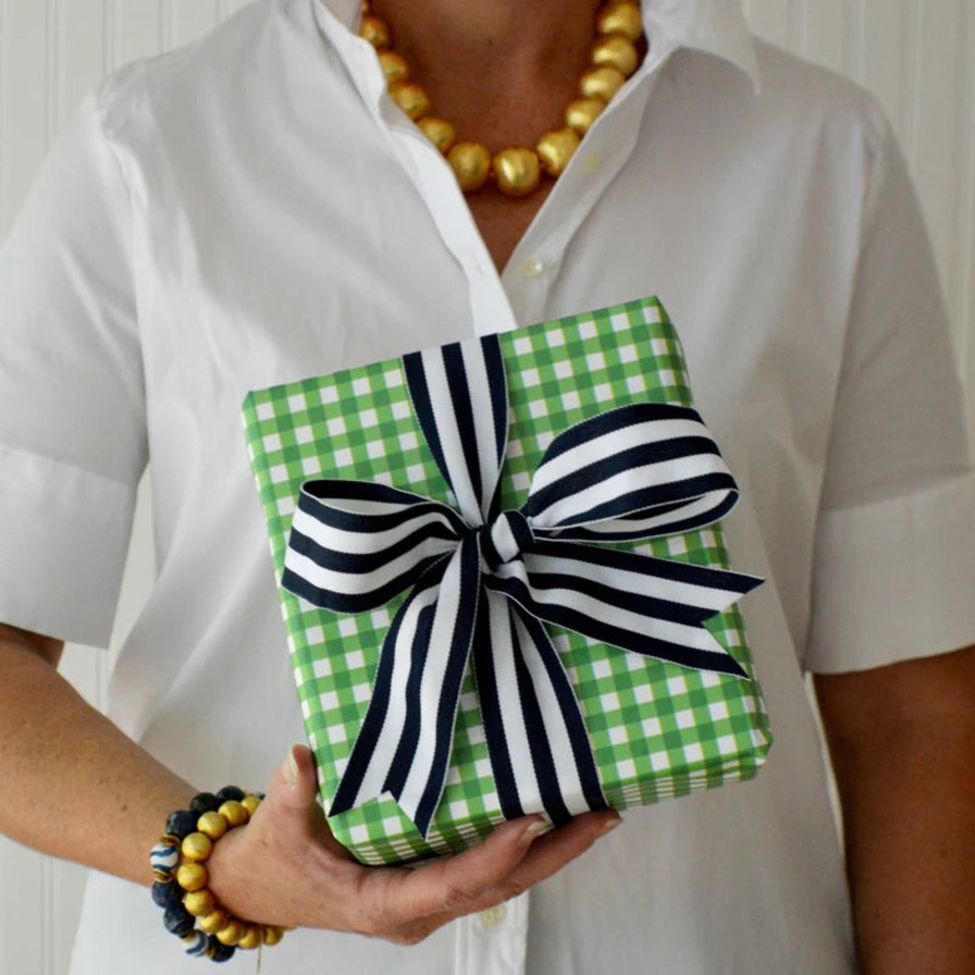 Art & Paper WH Hostess Social Stationary | Gingham Check Gift Wrap Sheets-Green