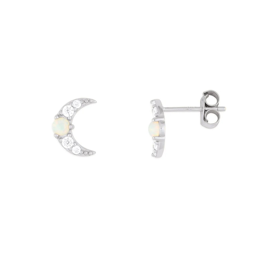 Women Fyb Earrings | Opal Moon Studs-Silver