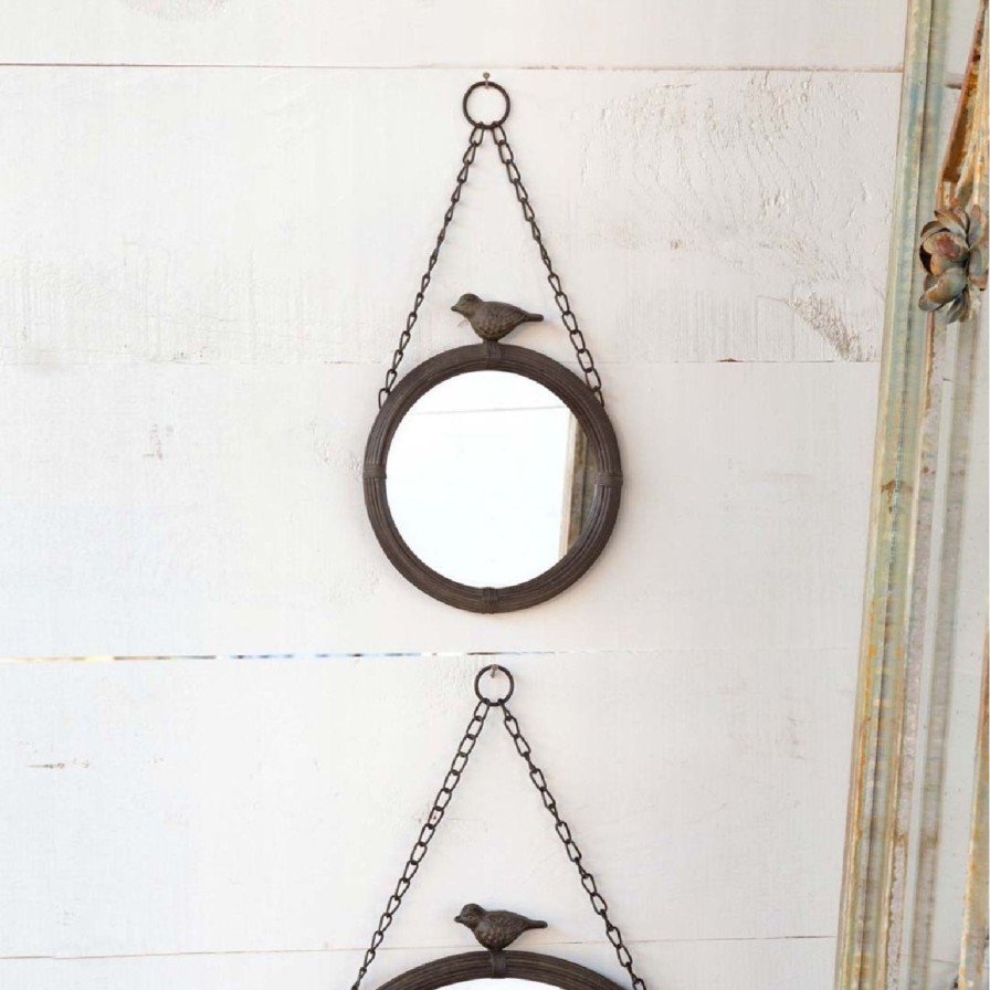 Home SYNPLE Decor | Hanging Round Mirror With Bird Detail-2 Sizes