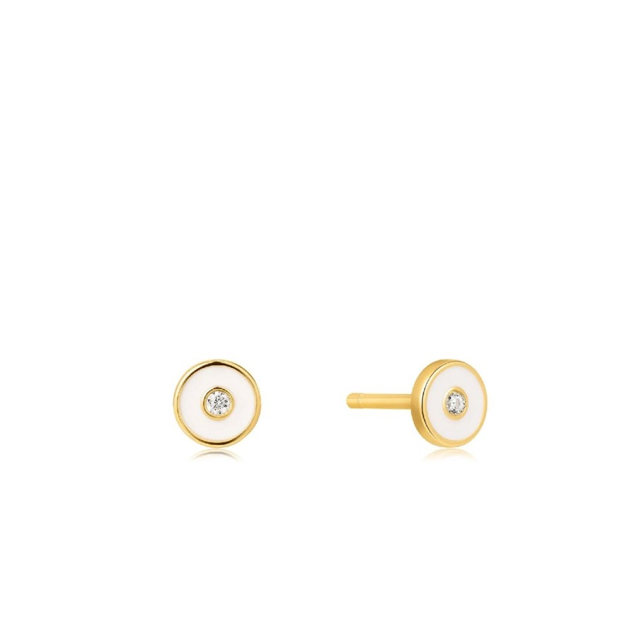 Women ANIA HAIE Earrings | Optic White Enamel Disc Gold Stud Earrings