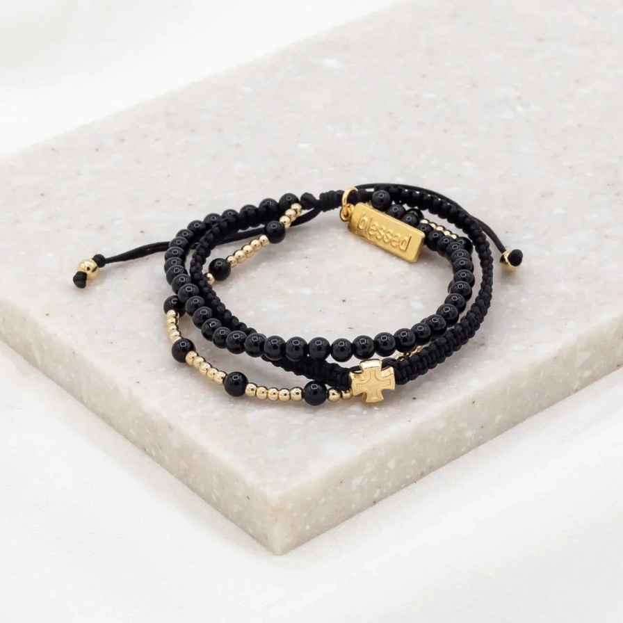 Women My Saint My Hero Bracelets | Be Still Prayer Bracelet -Gold/Black/Black Agate