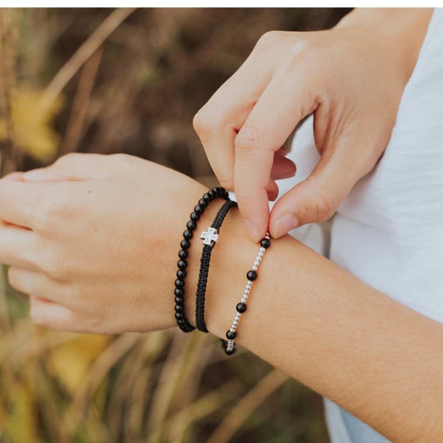 Women My Saint My Hero Bracelets | Be Still Prayer Bracelet -Gold/Black/Black Agate