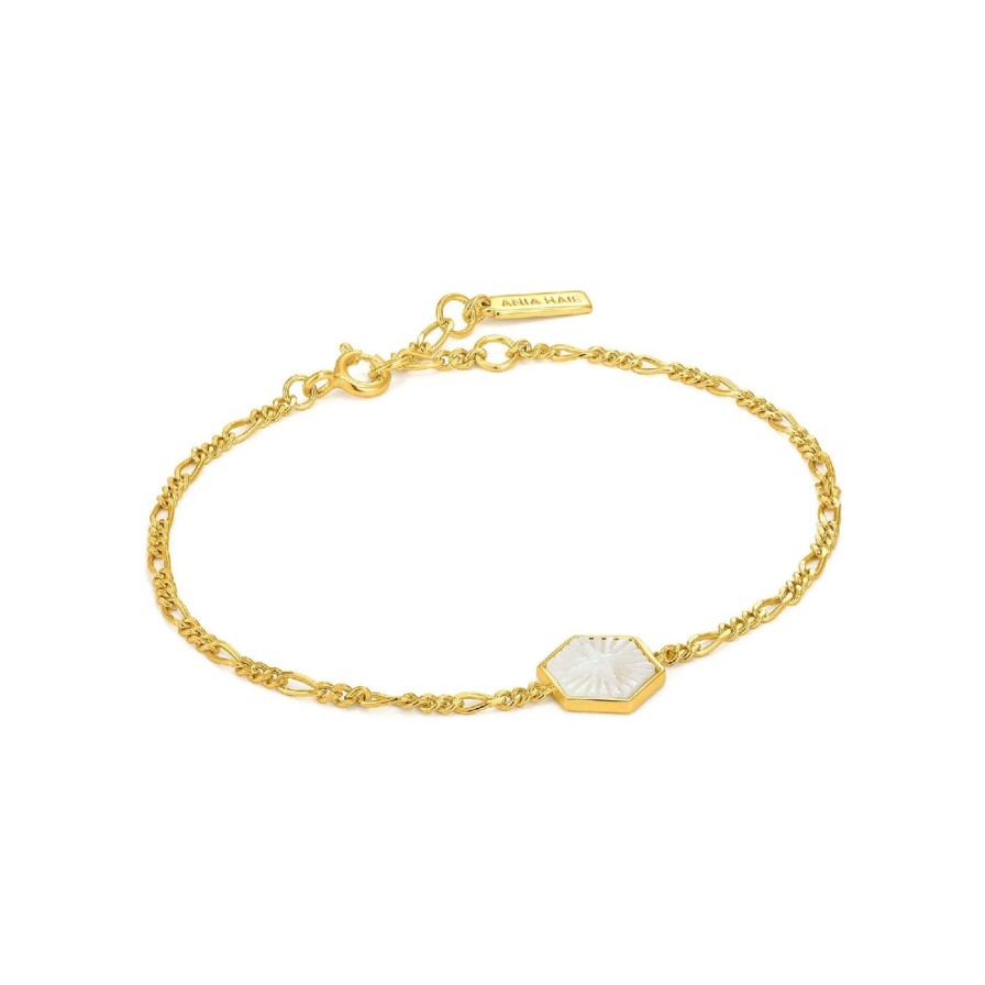 Women ANIA HAIE Bracelets | Compass Emblem Gold Figaro Chain Bracelet