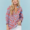 Women Sheridan French Tops | Olive Tunic-Blue/Red Tiger